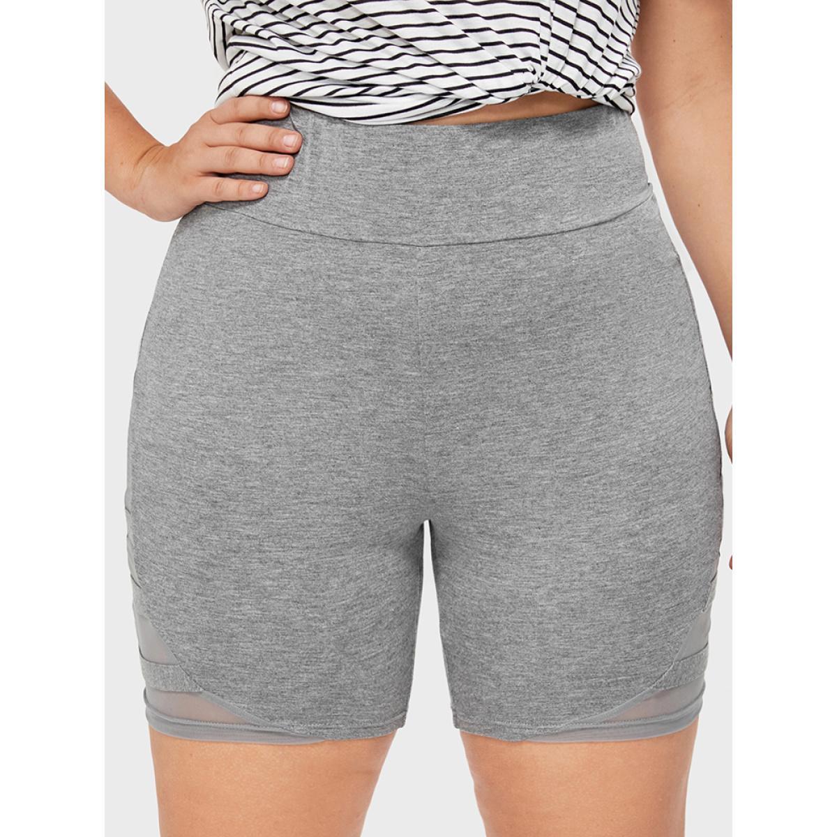 Plus Size Solid Wideband Waist Mesh Patchwork Shorts Women DarkGray Casual See through Skinny Dailywear Shorts BloomChic 14-16/1X Product Image