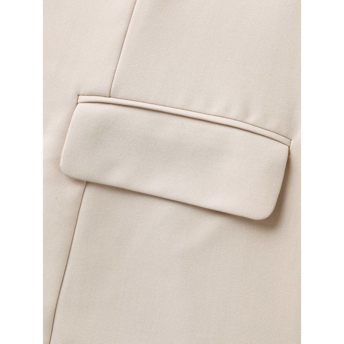 Plus Size Button Front Pockets Solid Blazer Champagne Women Work Button Sleeve Long Sleeve Suit Collar 14-16/1X Open pocket with flap Blazers BloomChic Product Image
