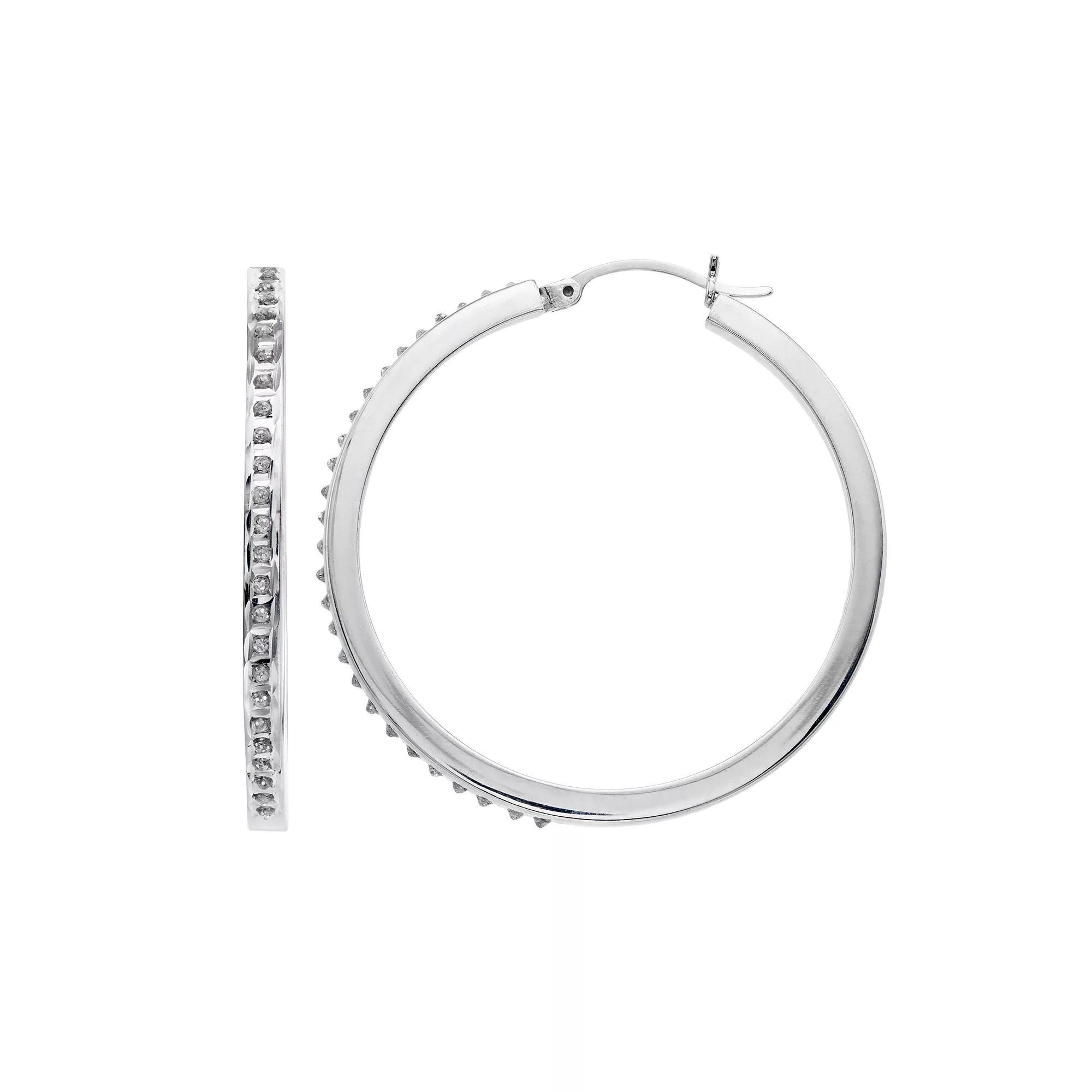 Platinum Over Silver Diamond Mystique Round Hoop Earrings, Womens, Silver Tone Product Image