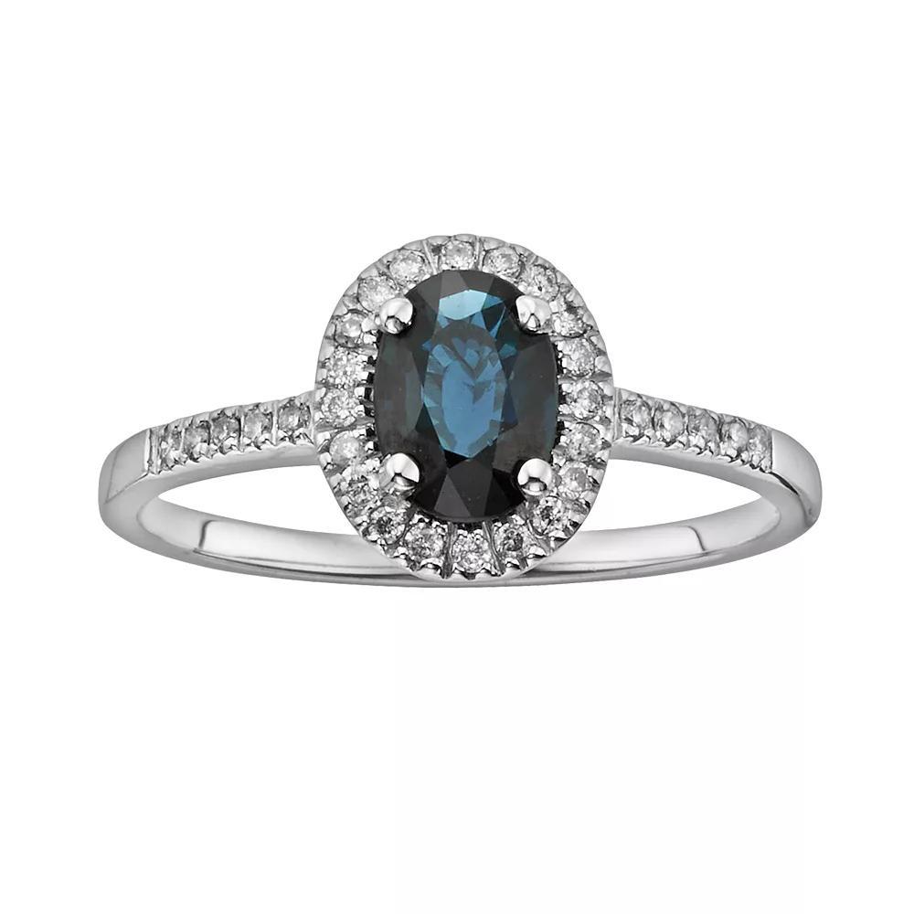 The Regal Collection 14k White Gold Genuine Sapphire & 1/6-ct. T.W. IGL Certified Diamond Frame Ring, Women's, Size: 8, Blue Product Image