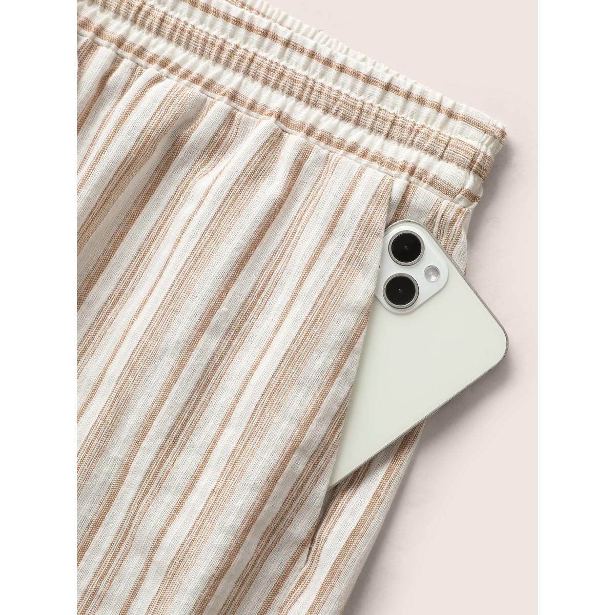 Plus Size Striped Drawstring Mid Rise Wide Leg Pants Women Tan Resort Wide Leg Mid Rise Vacation Pants BloomChic 22-24/3X Product Image