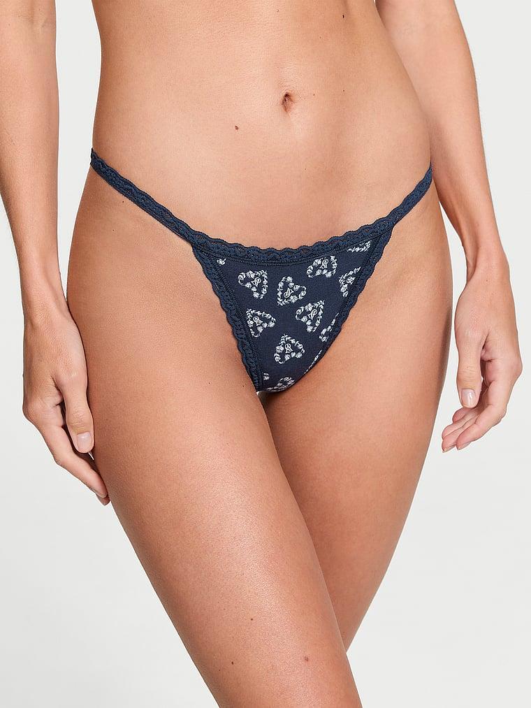 Lace-Trim Cotton V-String Panty Product Image