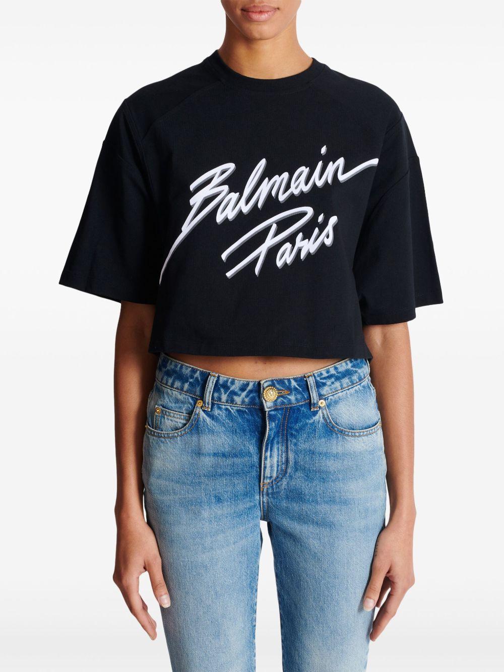 logo-flocked cropped T-shirt Product Image