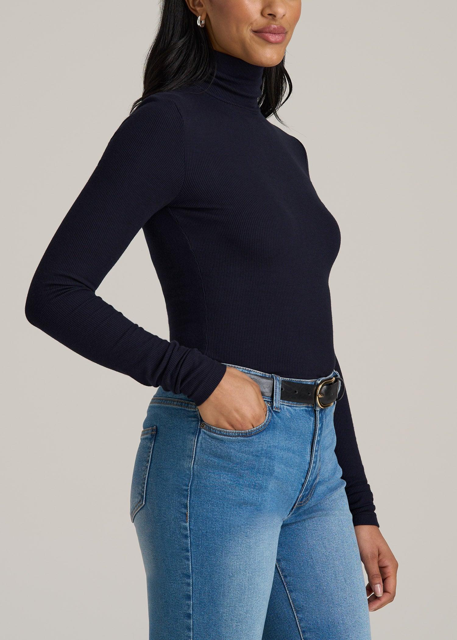 Tall Women's FITTED Long Sleeve Ribbed Turtleneck Tee in White Female Product Image