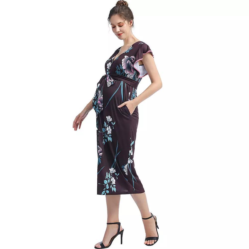 Pokkori Maternity Nursing Belted Midi Dress, Women's, Size: Medium-Mat, Floral Product Image