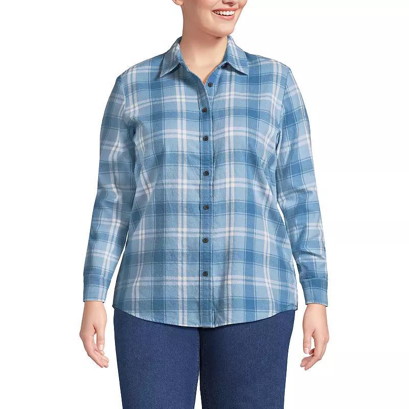 Plus Size Lands' End Plaid Boyfriend Flannel Shirt, Women's, Size: 2XL, Ivory Blue Plaid Product Image
