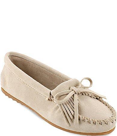 Minnetonka Kilty Suede Bow Detail Fringe Moccasins Product Image