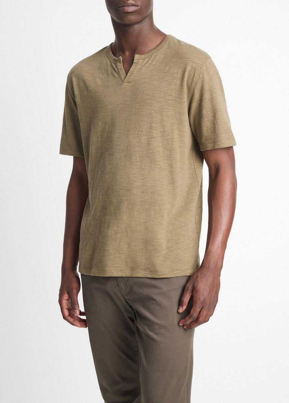 Mens Slub Cotton Split-Neck T-Shirt, Midnight Sky, Size M Vince Product Image