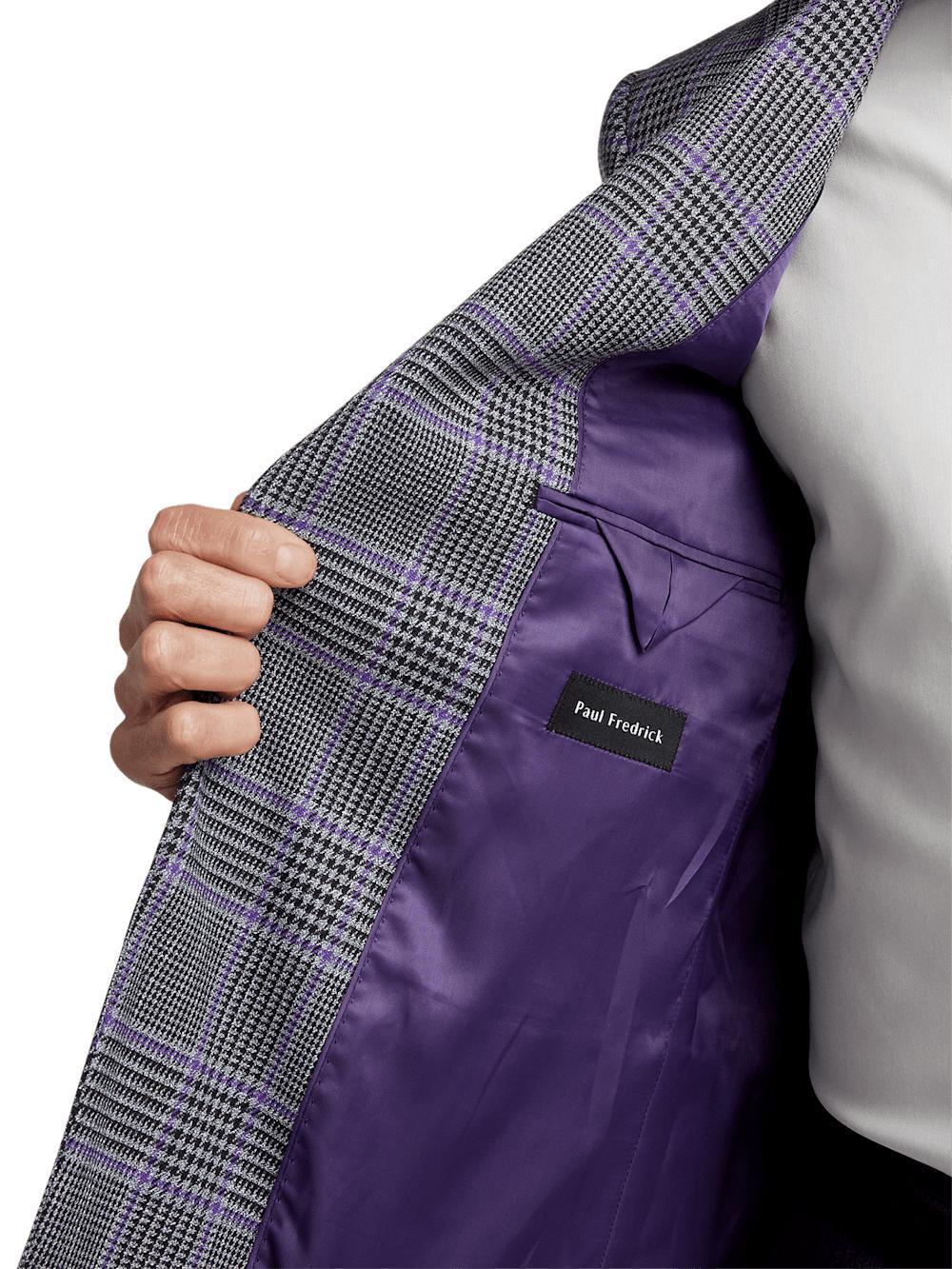 Microfiber Windowpane Single Breasted Notch Lapel Sport Coat - Grey/purple Product Image