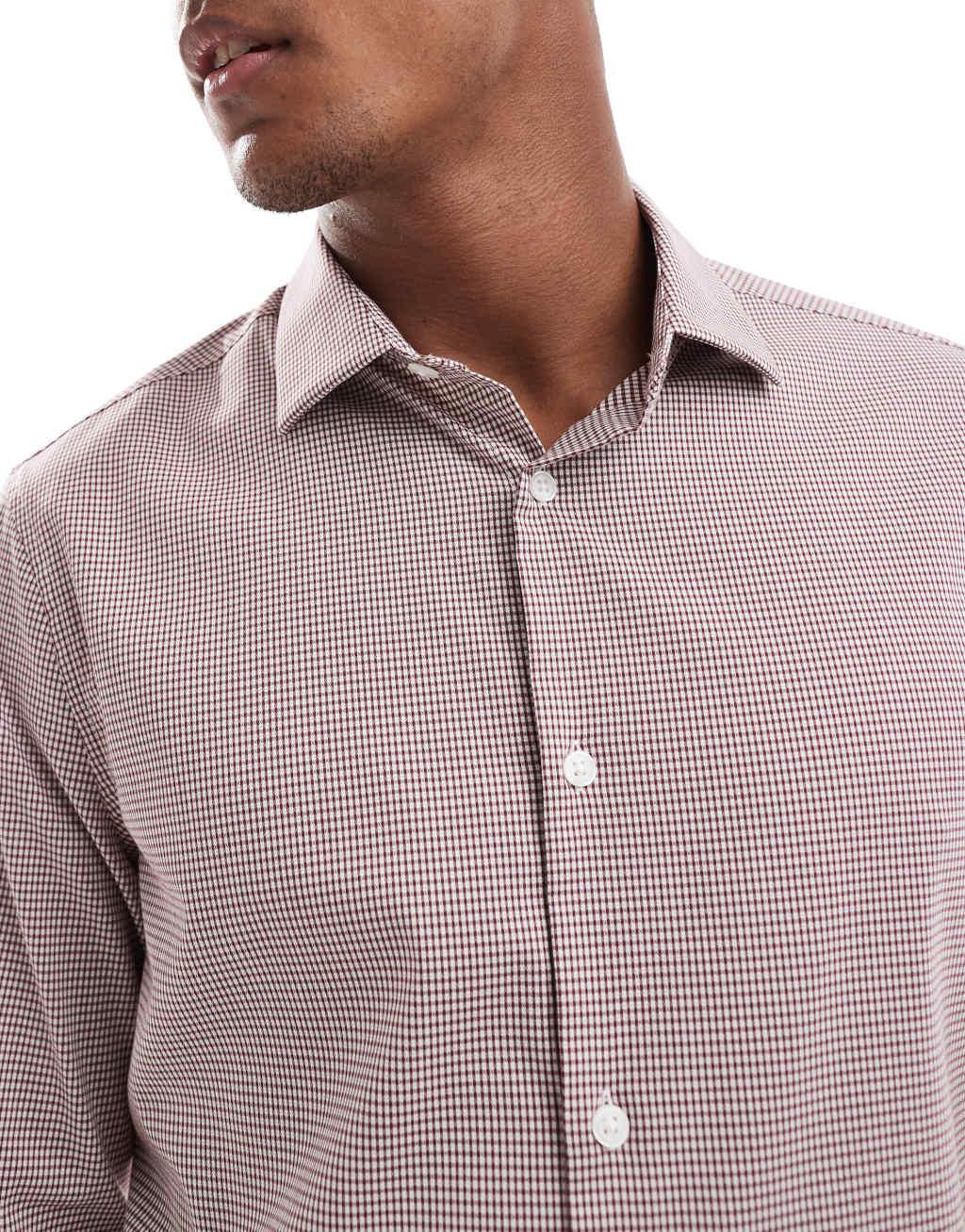 ASOS DESIGN slim shirt in white and burgundy microcheck Product Image