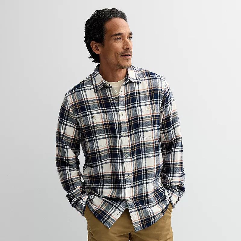 Men's Sonoma Goods For Life® Supersoft Flannel Button-Down Shirt, Size: Small, Light Blue Plaid Product Image