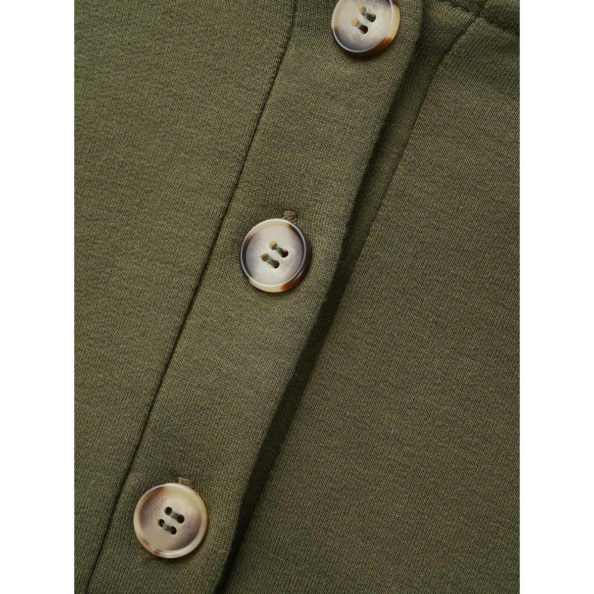 Plus Size Solid Button Up Raglan Sleeve Hooded Sweatshirt Women ArmyGreen Casual Patchwork Hooded Everyday Sweatshirts BloomChic 12/L Product Image