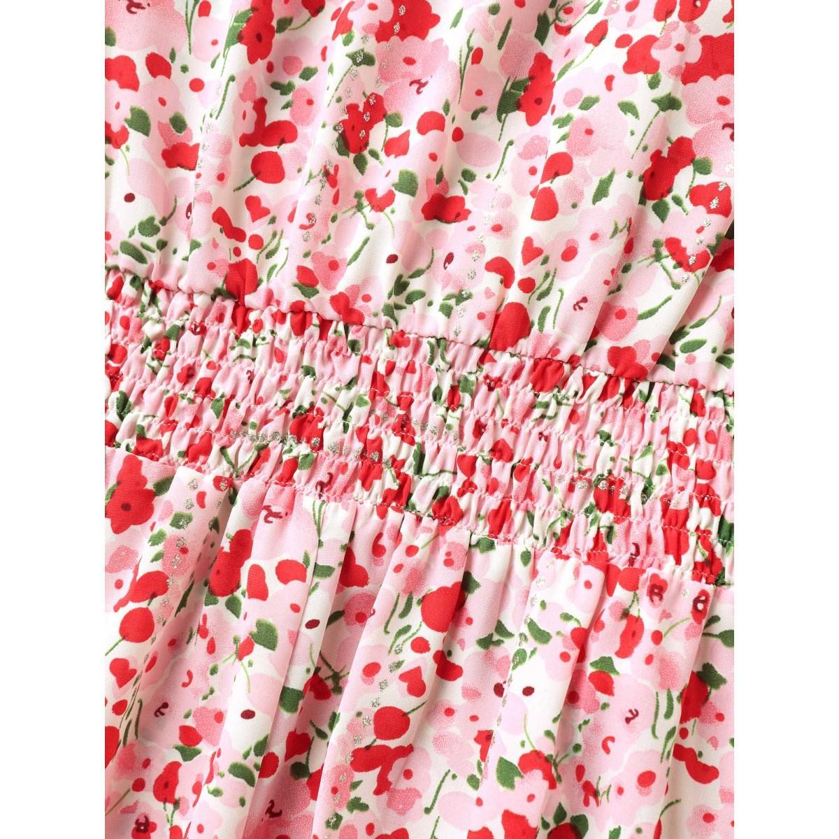 Plus Size Blush Floral Silver Stamp Shirred Waist Blouse Women Short sleeve V-neck Everyday-Elegant Blouses BloomChic 30/6X Product Image
