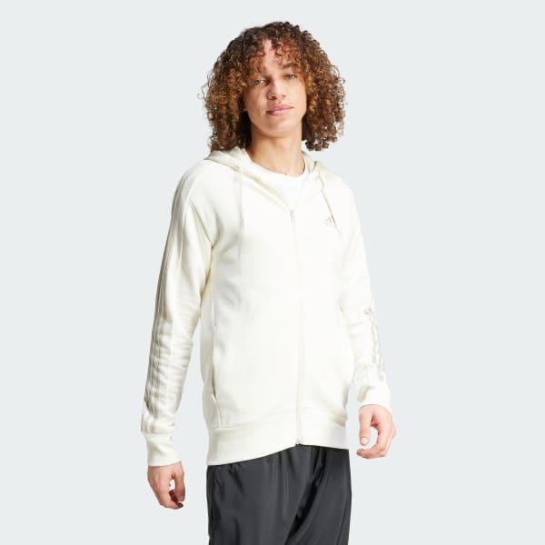 adidas Essentials French Terry 3-Stripes Full-Zip Hoodie Linen Green S Mens Product Image
