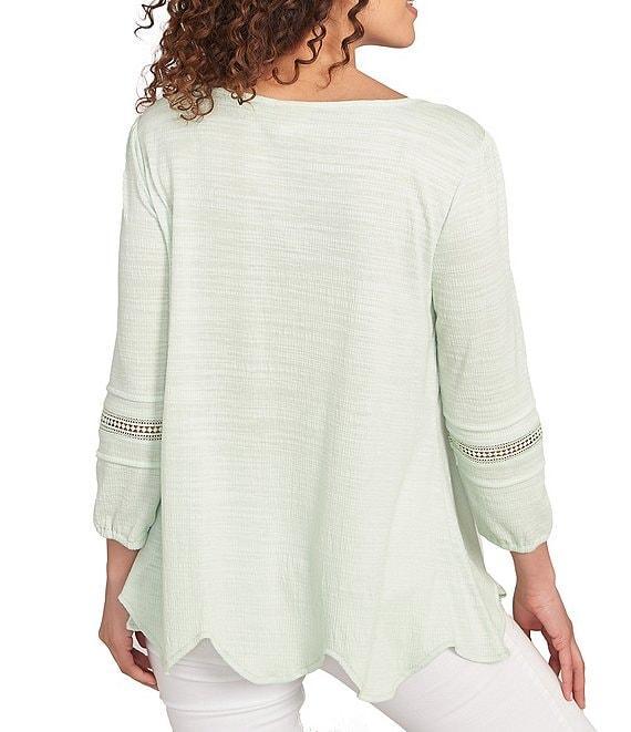 Ruby Rd. Knit Scoop Neck 3/4 Bishop Sleeve Lace Trim Scallop Hem Top Product Image