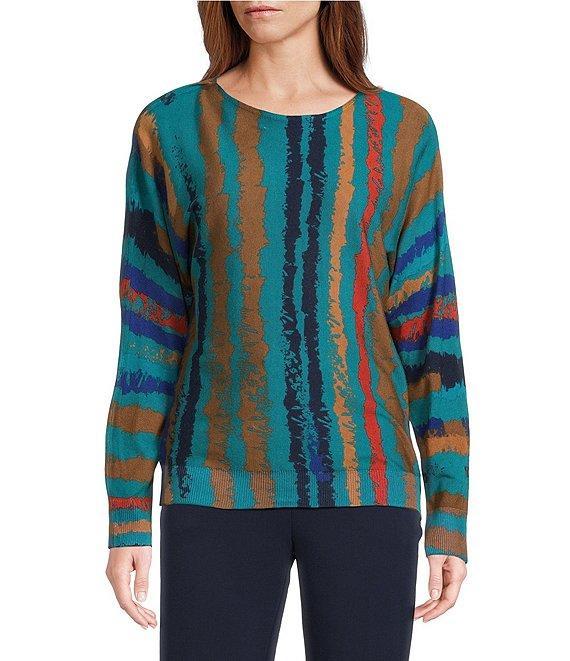 Investments Petite Size Sketchy Stripe Long Sleeve Boat Neck Pullover Sweater Product Image