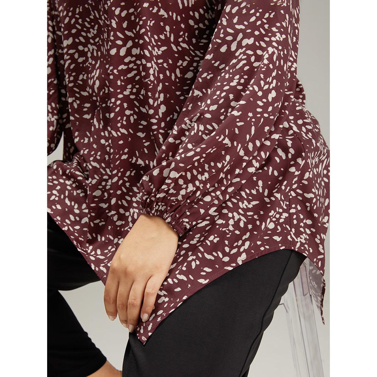 Plus Size Scarlet Water Drop Print Hanky Hem Blouse Women Office Long Sleeve Round Neck Work Blouses BloomChic 26/4X Product Image