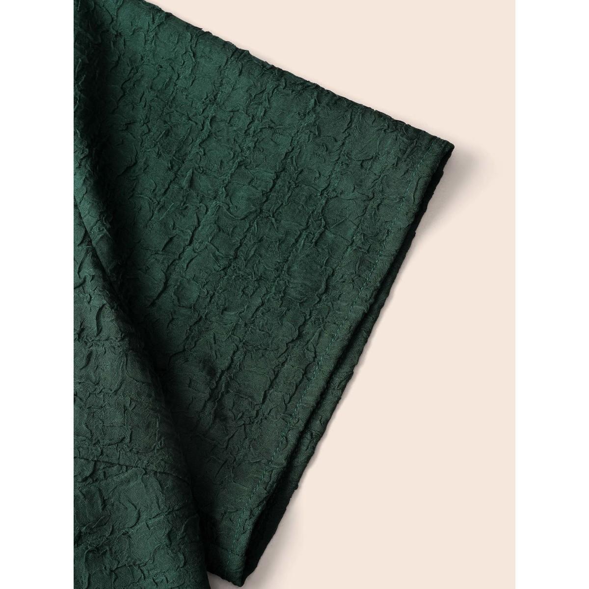 Plus Size Texture Gathered Split Hem Dress DarkGreen Women Elegant Texture V-neck Short sleeve Curvy BloomChic 14-16/1X Product Image