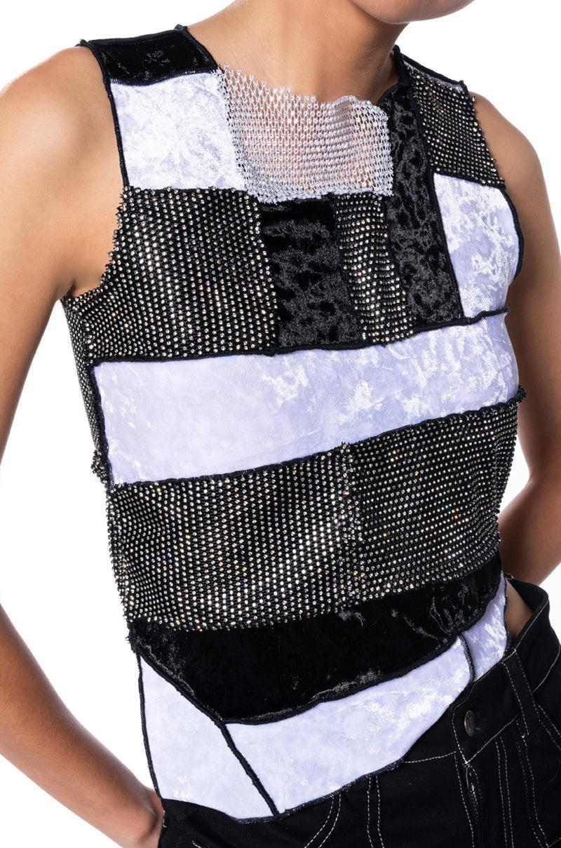 CHAOTIC BEAUTY RHINESTONE PATCHWORK TOP Product Image