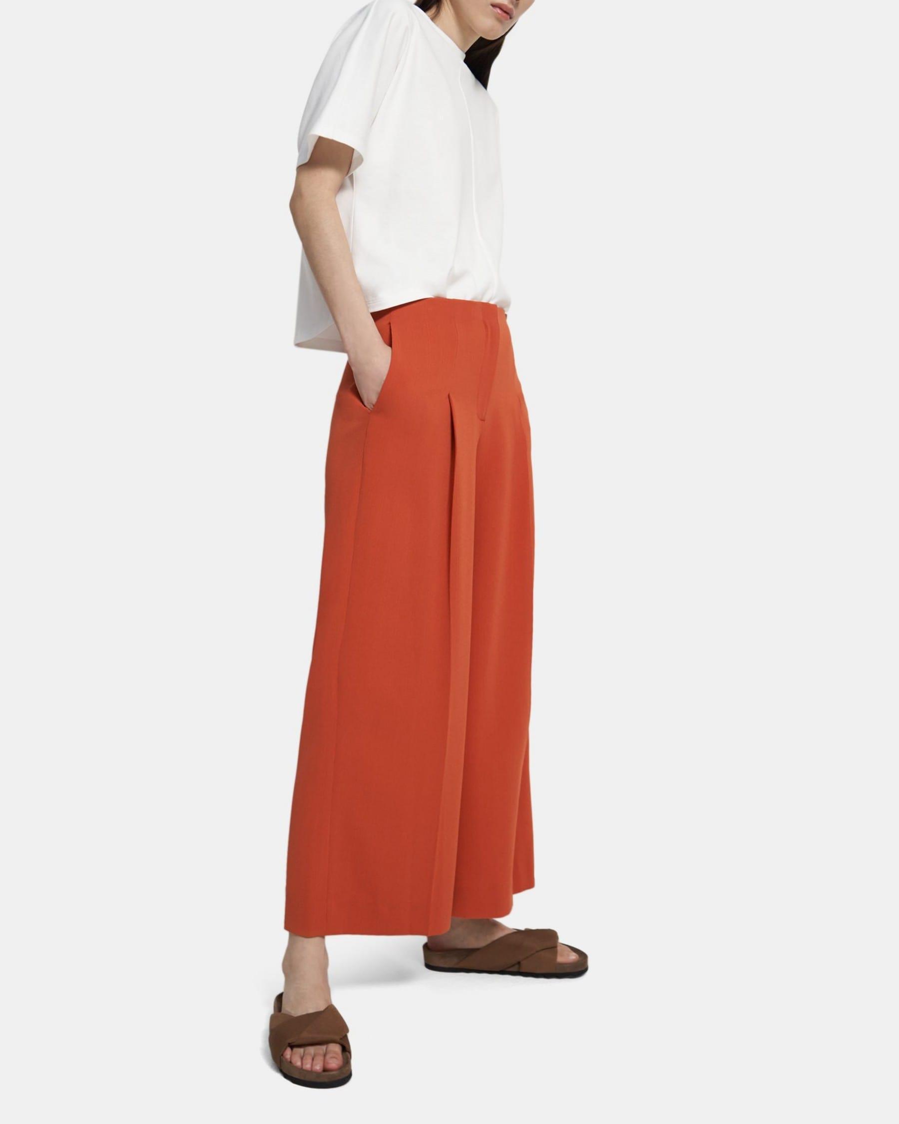 Pleated Wide-Leg Pant in Striped Crepe Product Image