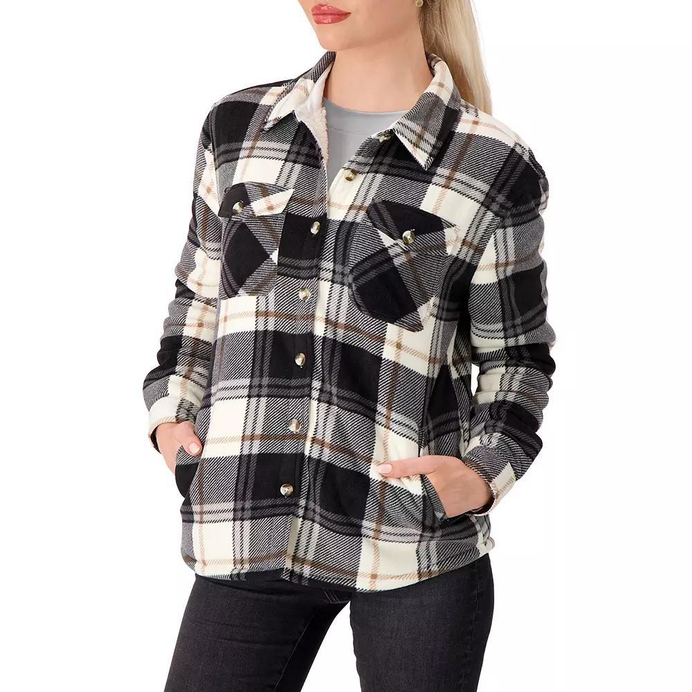 Women's Heat Holders Heatweaver Lined Fleece Shacket, Size: Small, Black Cream Product Image