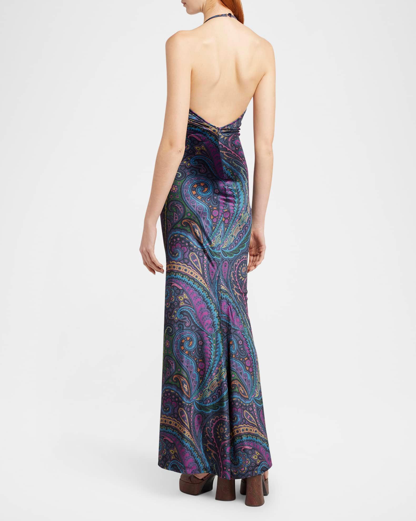 Emerald Paisley Velvet Halter Gown Product Image