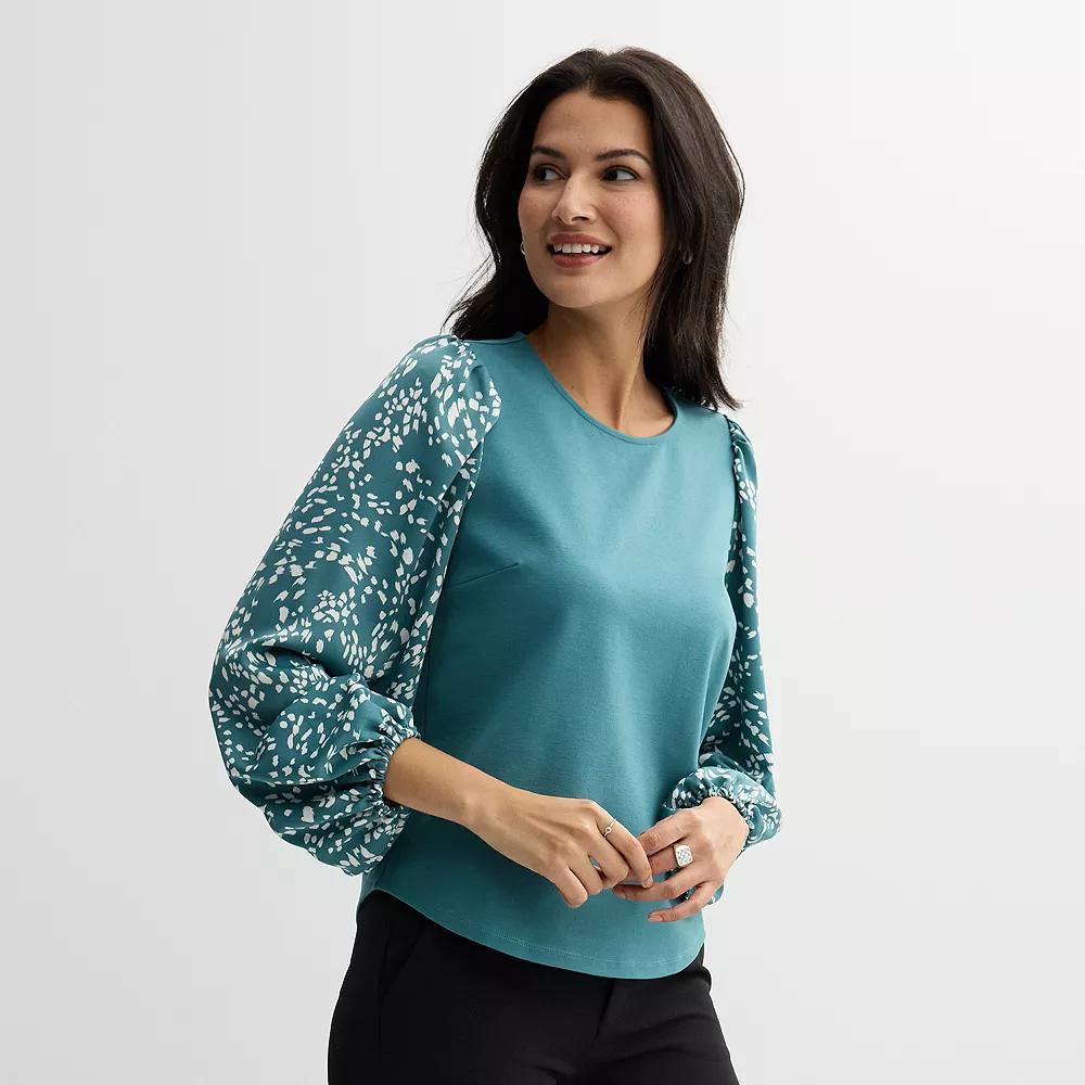 Women's Nine West Puff-Sleeve Mixed Media Top, Size: XS, Pink Krystal Wave Product Image