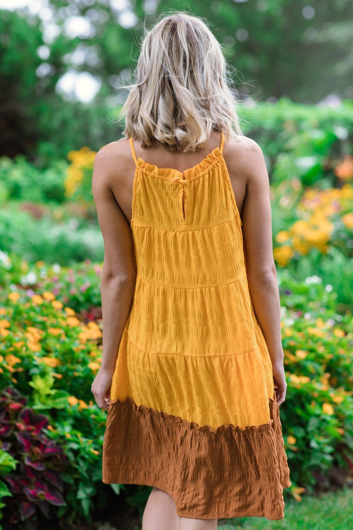 Orange and Cinnamon Colorblock Dress Product Image