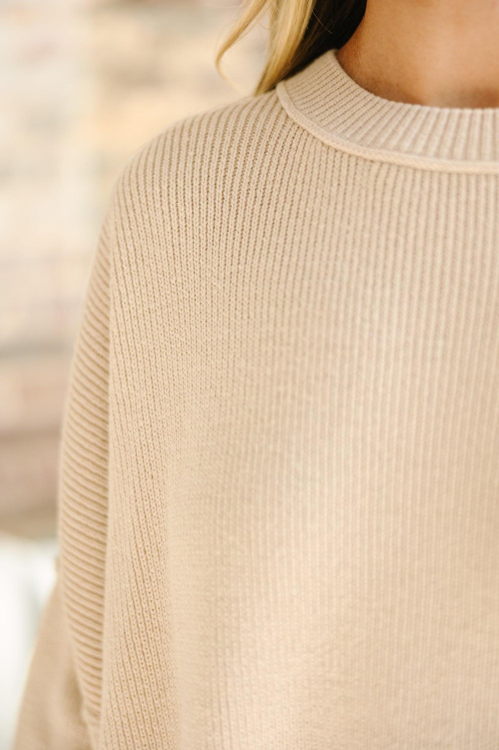 Give You Joy Taupe White Dolman Sweater Female Product Image