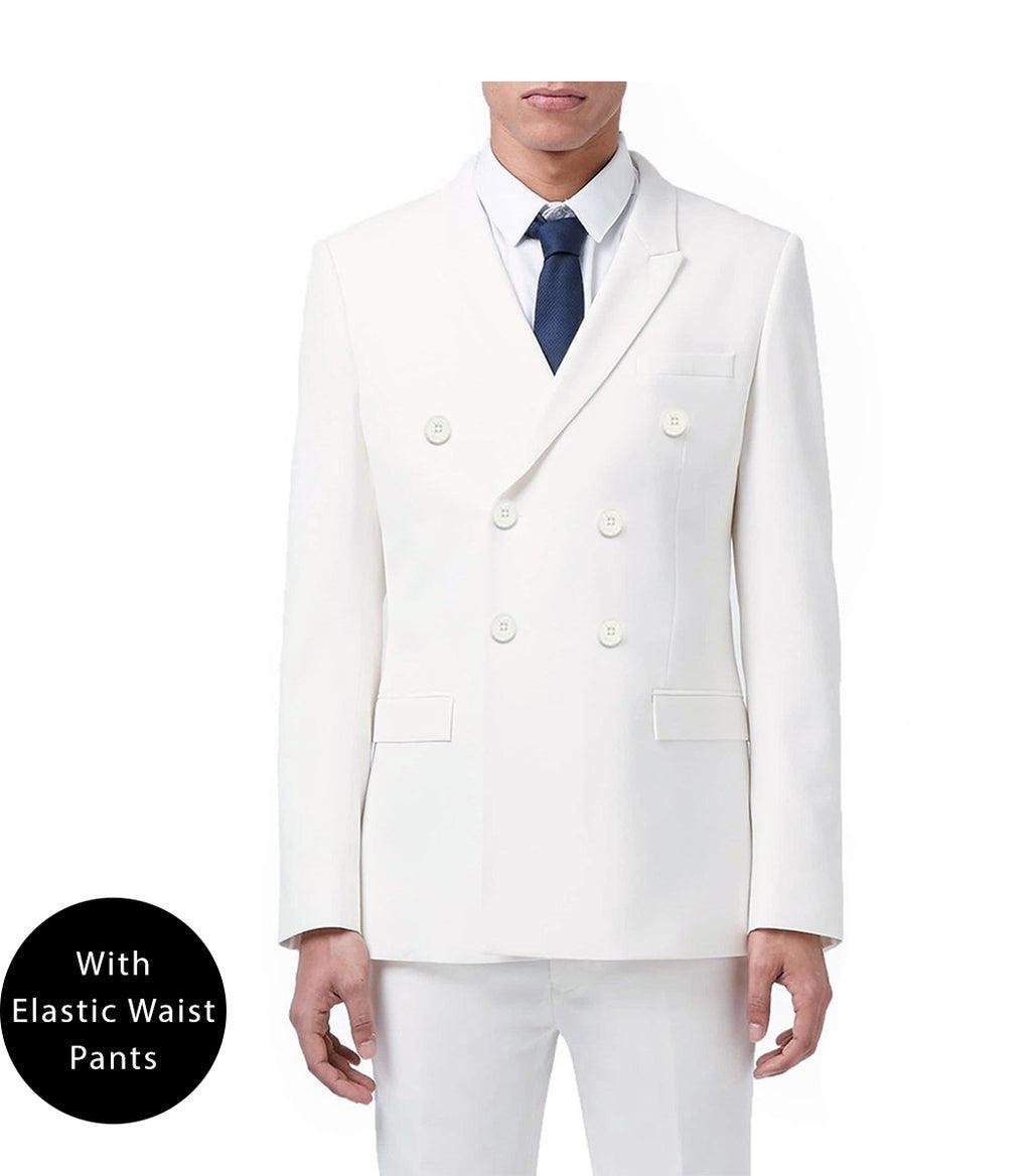 Ramses Collection - White Regular Fit Double Breasted 2 Piece Suit with Flexible Elastic Waistband Product Image