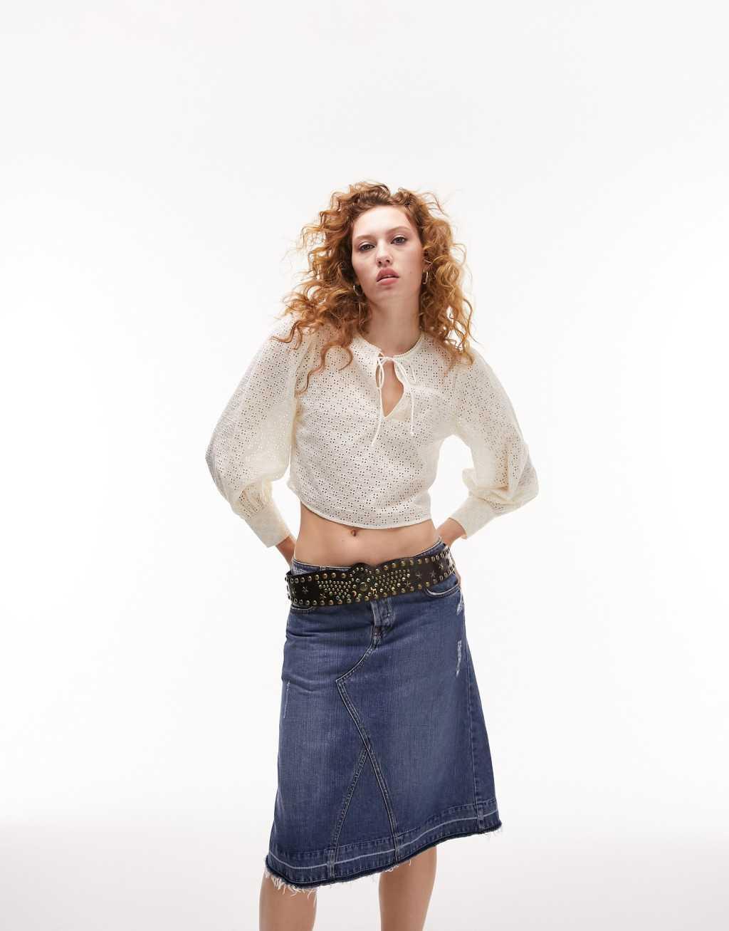 Topshop long sleeve broderie top Product Image
