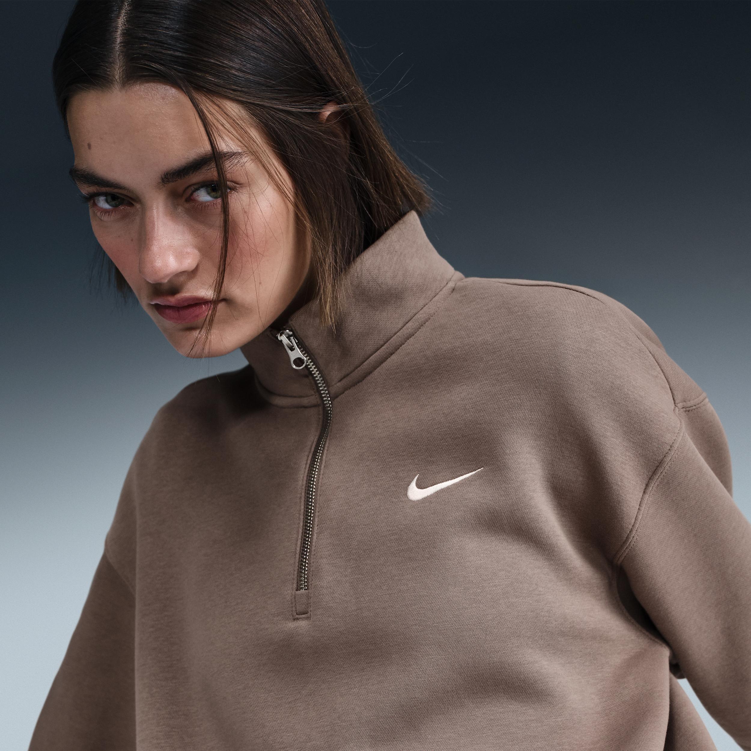 Nike Women's Sportswear Phoenix Fleece Oversized Quarter-Zip Sweatshirt in Grey/Dark Grey Heather Size 2XL Cotton/Polyester/Fleece Product Image