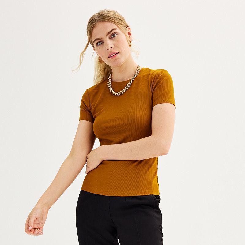 Womens Nine West Fitted Ribbed Crewneck Top Product Image