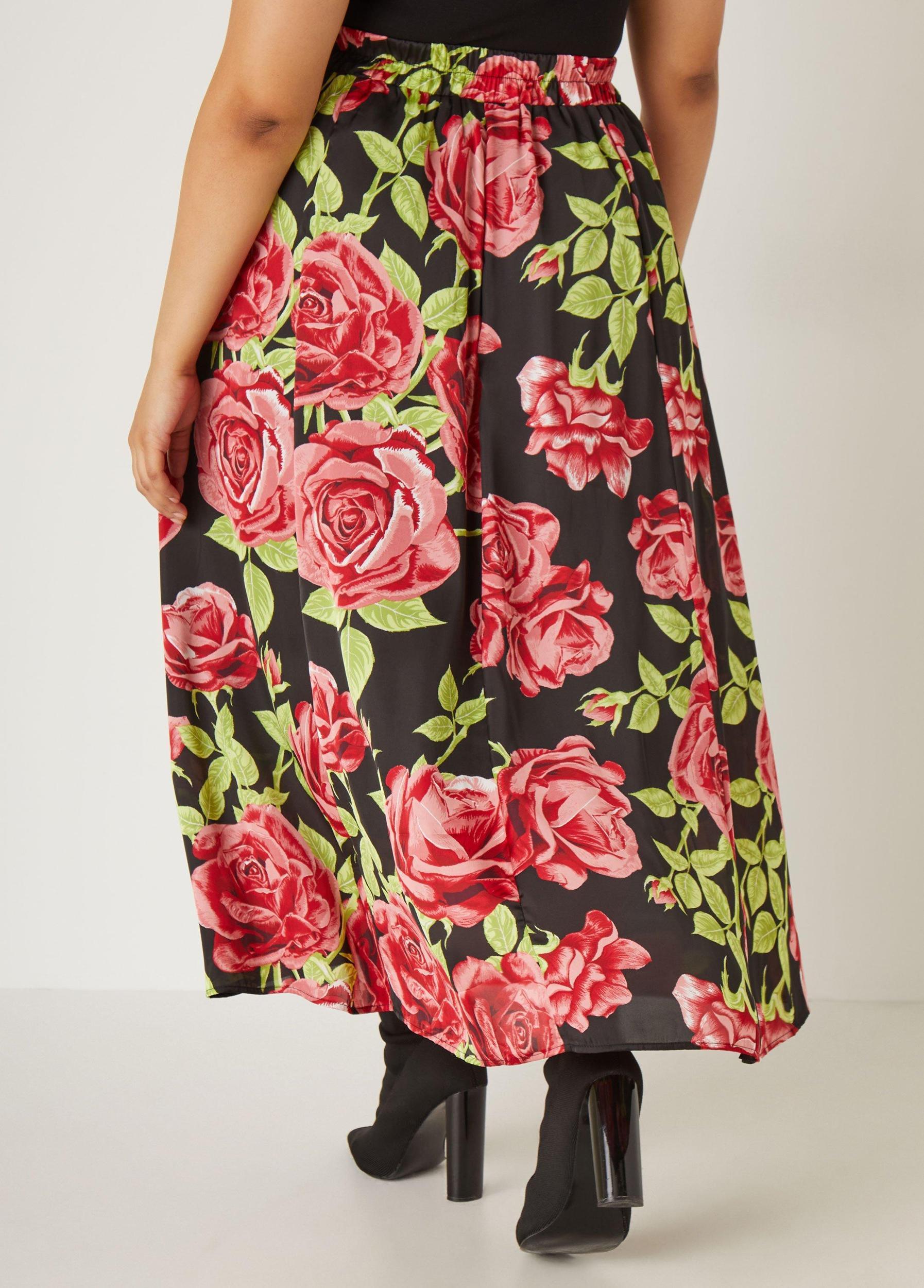 Plus Size Rose Print Satin Maxi Skirt Ashley Stewart Product Image