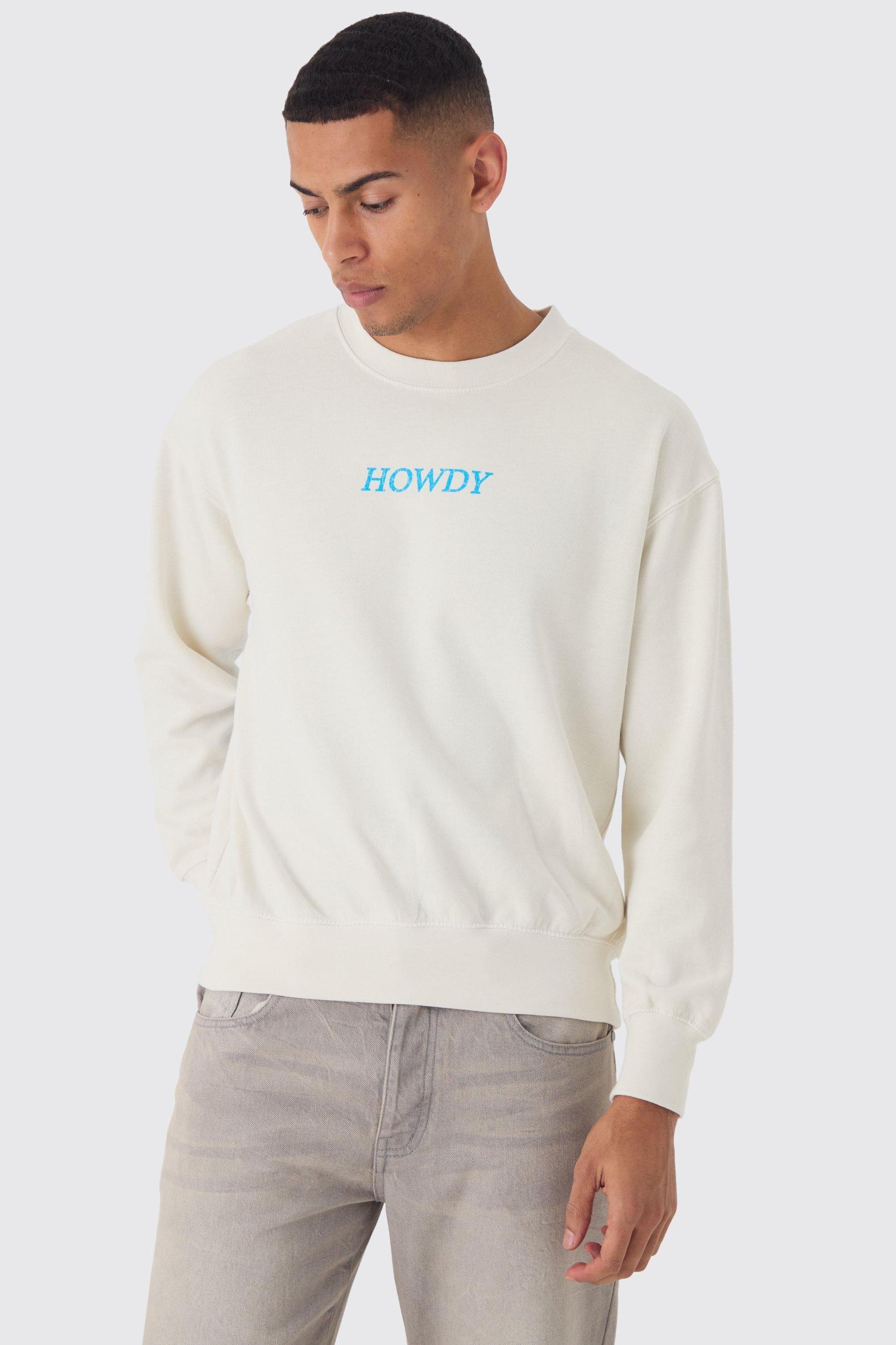 Regular Fit Retro Western Cowboy Hat Graphic Washed Sweatshirt | boohooMAN USA Product Image