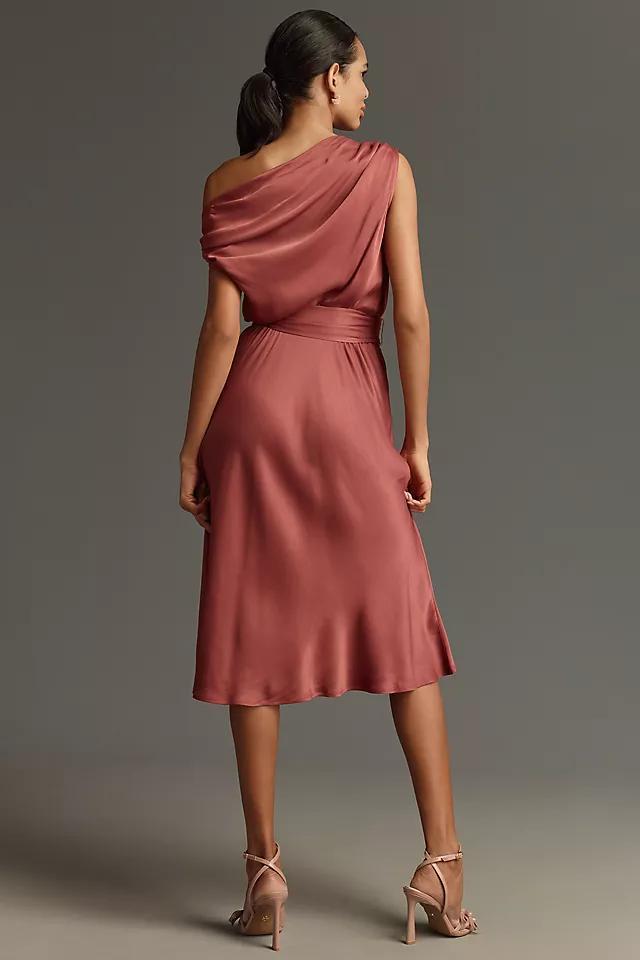Maeve Asymmetrical Tie-Waist Satin Midi Dress Product Image