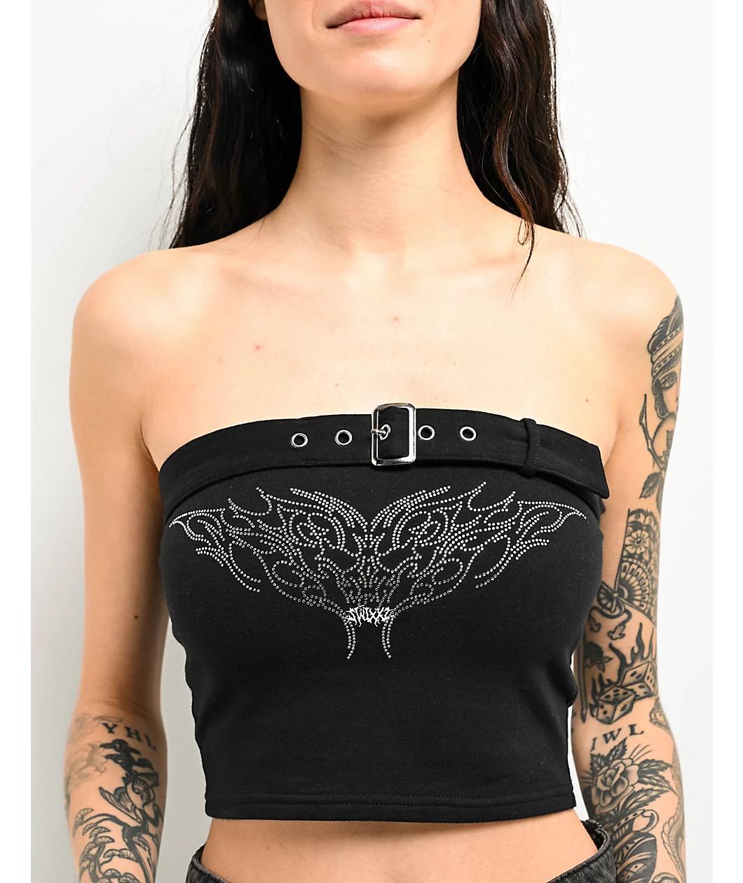 SWIXXZ  Rhinestone Black Buckle Tube Top Product Image