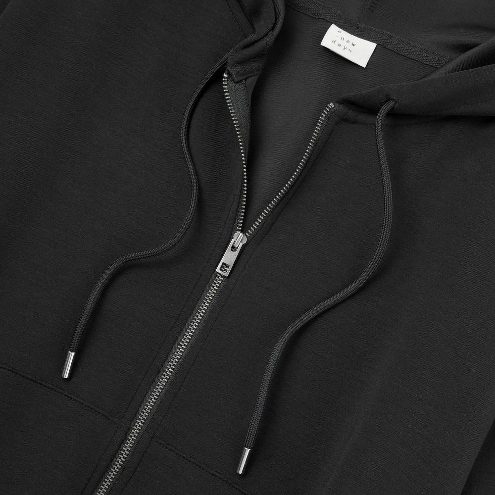 Women's Sandwash Hooded Zip-Up Sweatshirt - A New Day™ Black M: Modal Blend, Kangaroo Pocket, Drawstring Hood Product Image