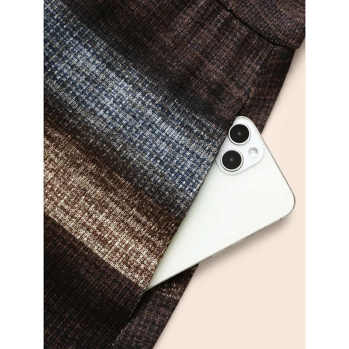 Plus Size Ombre Contrast Lantern Sleeve Midi Dress DarkBrown Women Casual Texture Round Neck Long Sleeve Curvy BloomChic 22-24/3X Product Image