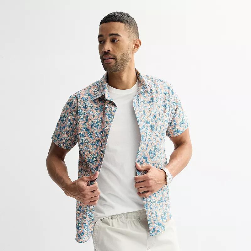 Men's Sonoma Goods For Life® Short Sleeve Perfect Length Button Down Shirt, Size: Large, Palm Party Blue Product Image