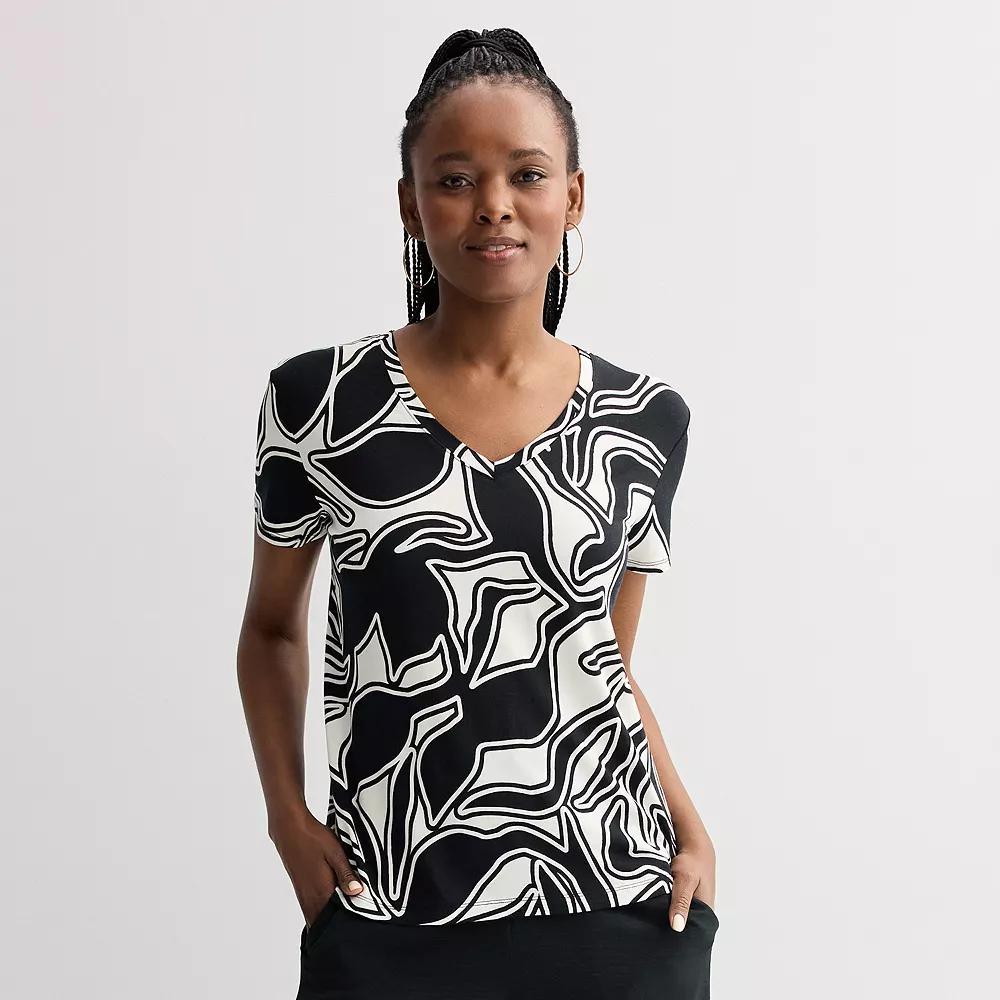 Women's Nine West Essential V-Neck T-Shirt, Size: XS, Green Ada Flora Product Image