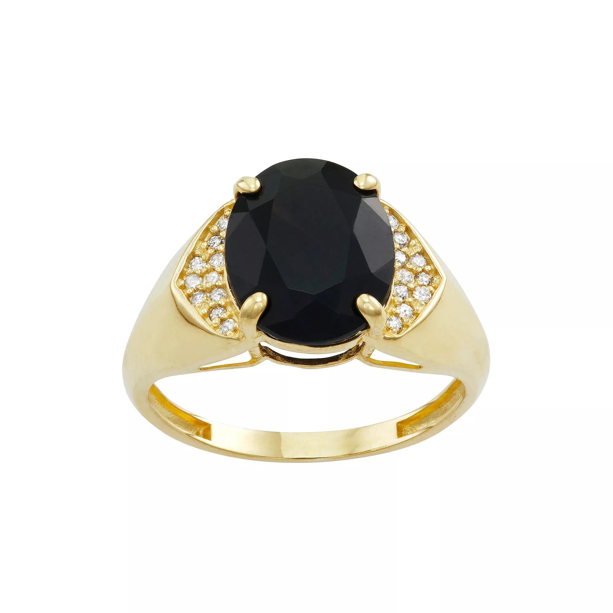 Tiara 10k Gold Onyx and Diamond Ring, Womens Product Image