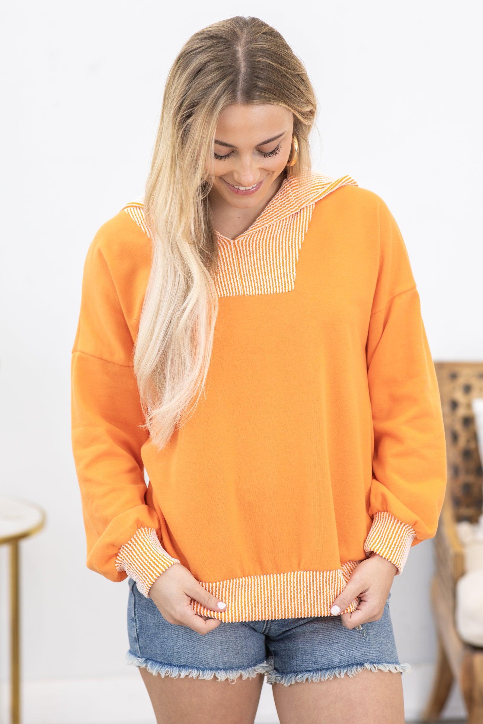 Orange Long Sleeve Rib Detail Knit Top Product Image