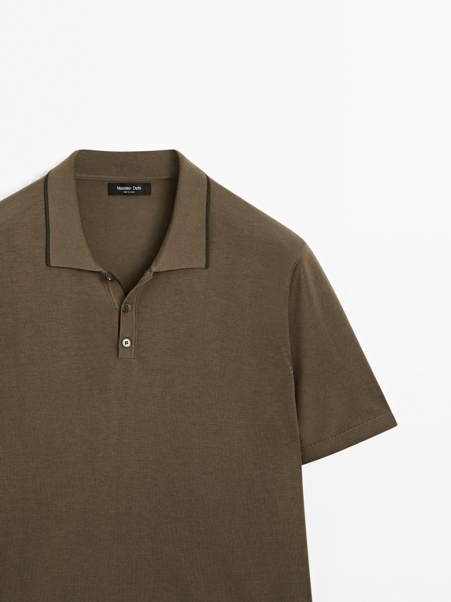Knit polo shirt with coloured collar detail Product Image