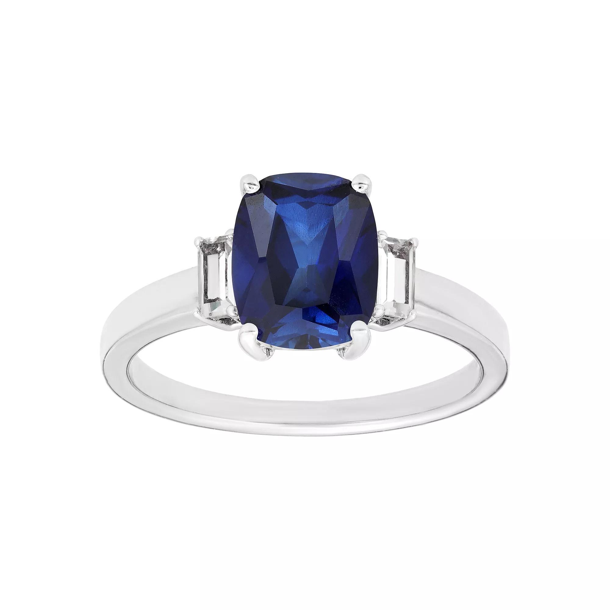 Gemminded Sterling Silver Lab-Created Sapphire & Lab Created White Sapphire Accent Ring, Women's, Size: 8 Product Image