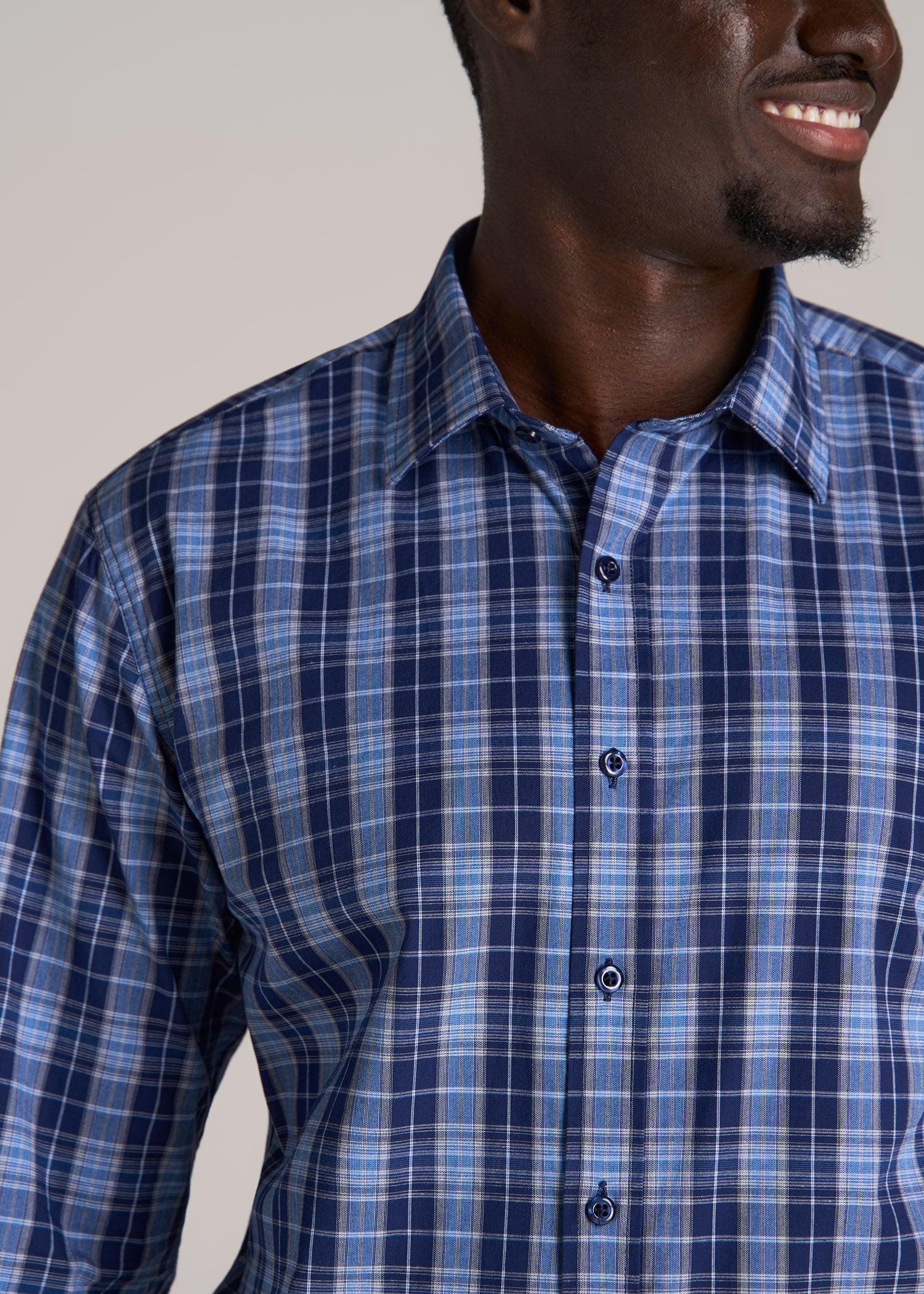 Oskar Button-Up Dress Shirt for Tall Men in Navy Blue Plaid Product Image