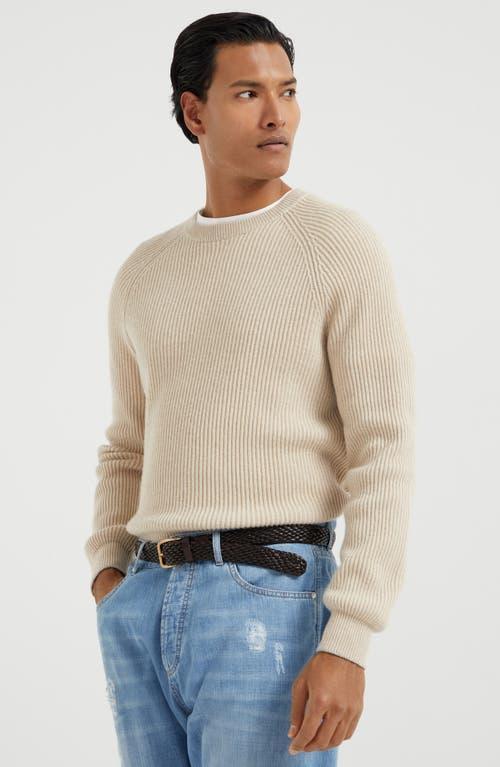 BRUNELLO CUCINELLI English Rib Knit Sweater In Beige Product Image