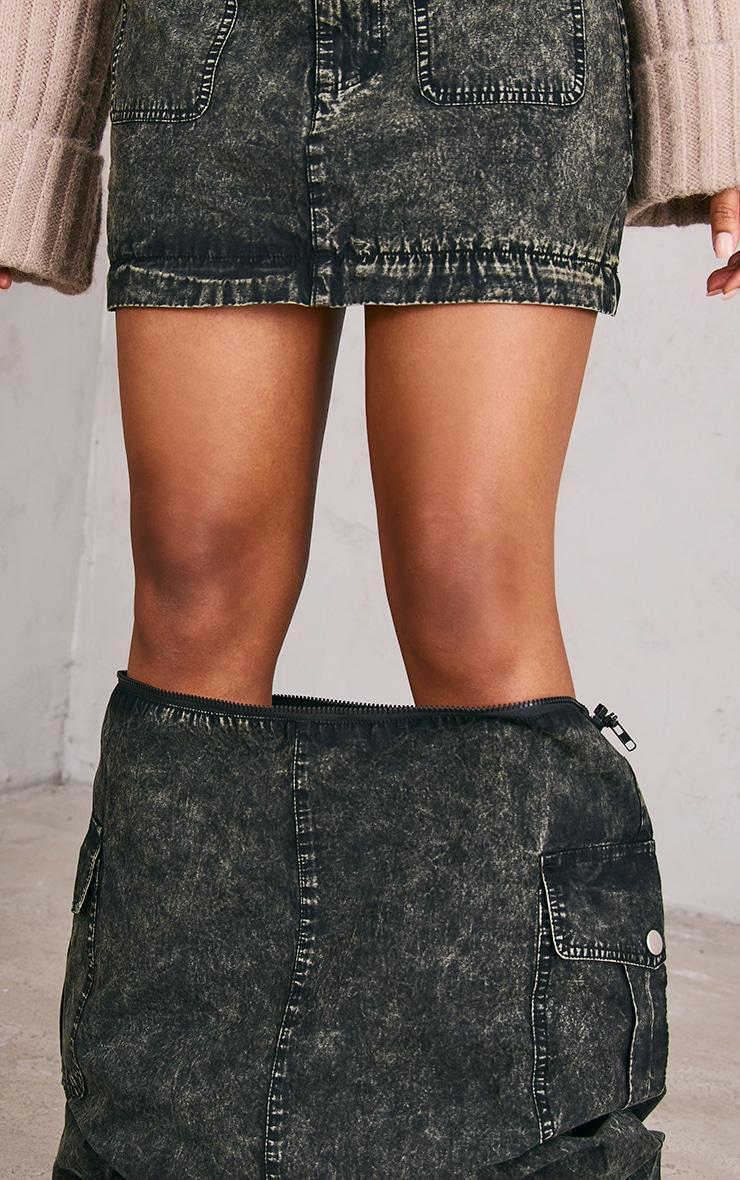 Charcoal Acid Wash Heavy Twill Cargo Maxi Skirt With Separating Zip Product Image