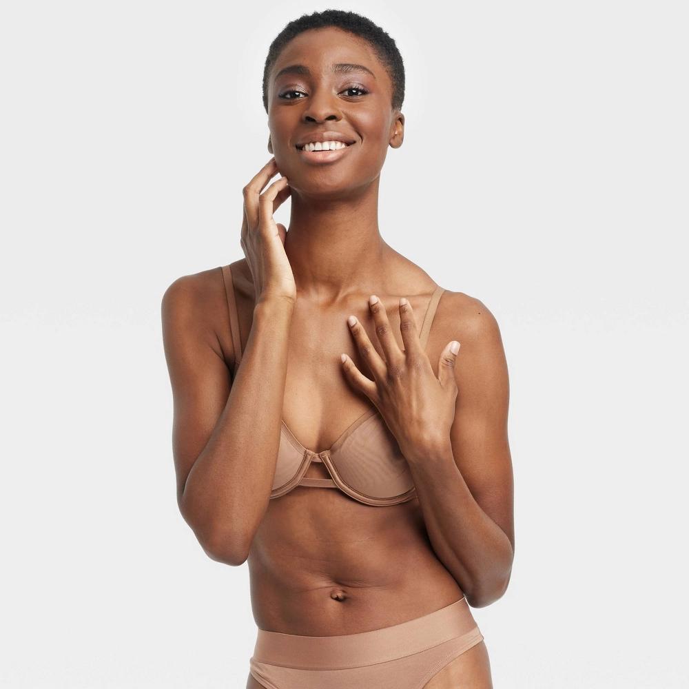 Womens Mesh Unlined Demi Bra - Auden Brown 32B: Adjustable Strap, Underwire, Sheer Mesh Product Image