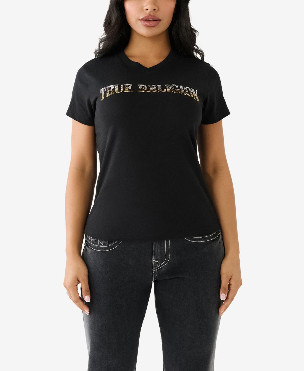True Religion Womens Short Sleeve Ombre Crystal Arch Logo T-shirt Product Image